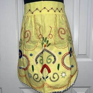 Vtg Hand Embroidered Portuguese Yellow Waist Apron‎ Pockets Folklore Costume 60s